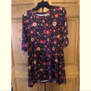 Black Floral Half-Sleeve Short Dress
